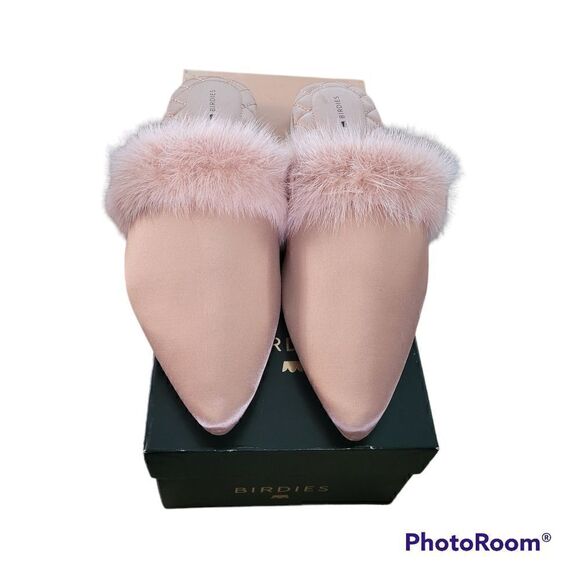Birdies Mink Fur Dove Slides in French Rose size 9.5 new in Box - Picture 2 of 4